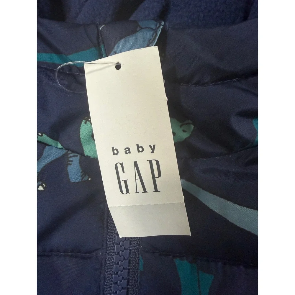 Baby Gap Cold Control Puffer Jacket Kids 5yrs Blue Dinosaur Print Hooded NEW $70